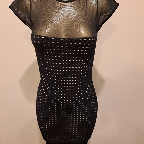 Poof Black Laser Cut Bodycon Dress With Shear Bodice - Picture 4 of 9